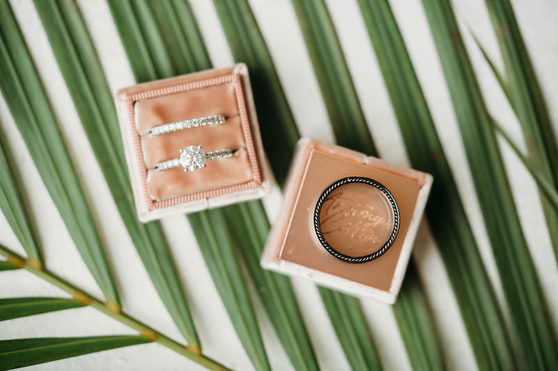 Bride and Groom Rings at Elegant Tropical Wedding