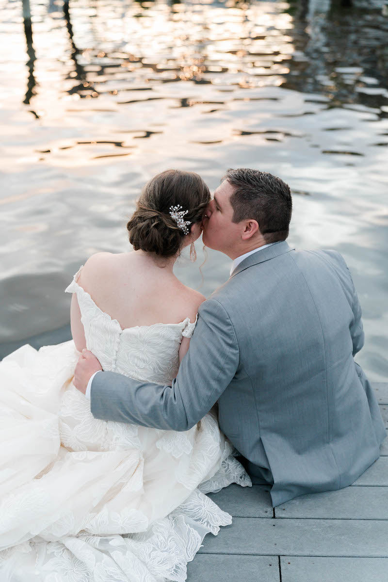 Bride and Groom Waterfront Wedding at Dusk