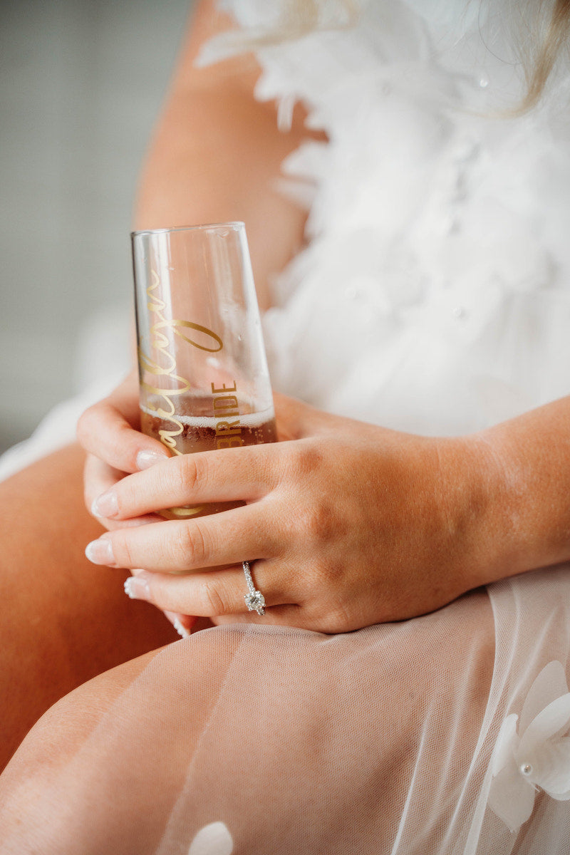 Wedding Morning Bride Champagne Glass and Engagement Ring