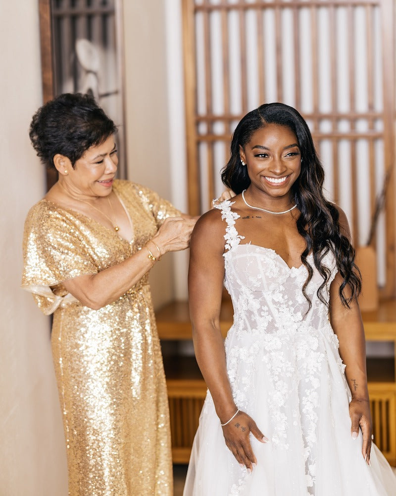 Bride Getting Ready With Mom Simone Biles and Jonathan Owens Cabo Wedding