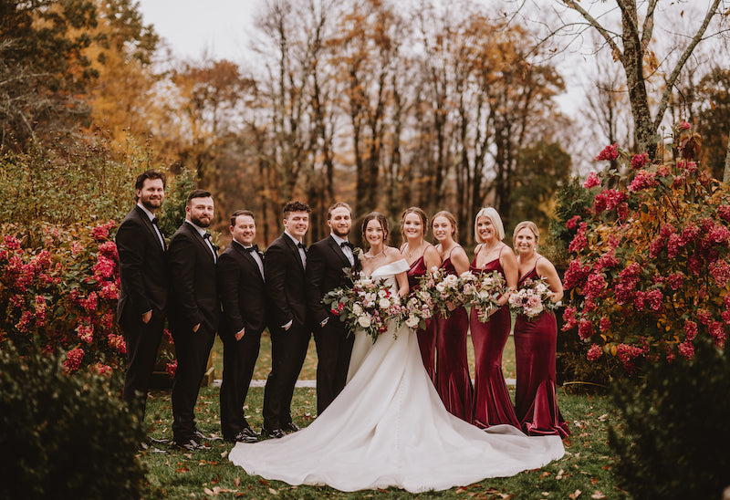 Bride Groom and Bridal Party at Romantic Fall Wedding