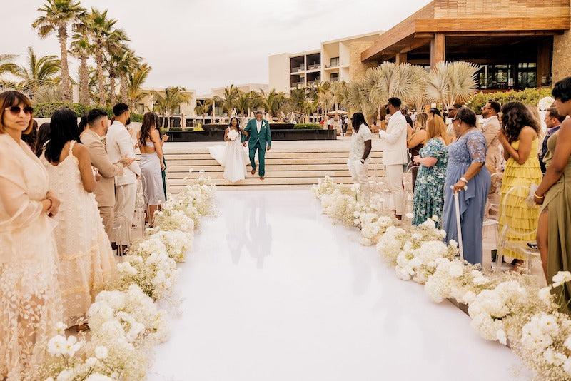 Bride and Dad Walking Down The Aisle Simone Biles and Jonathan Owens Cabo Wedding