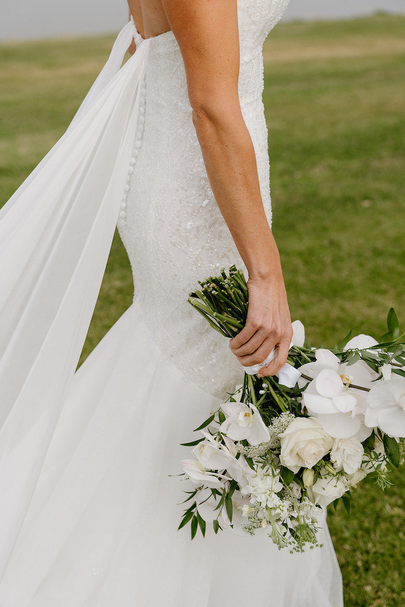 Bride Wedding Dress Detail with Cape Veil
