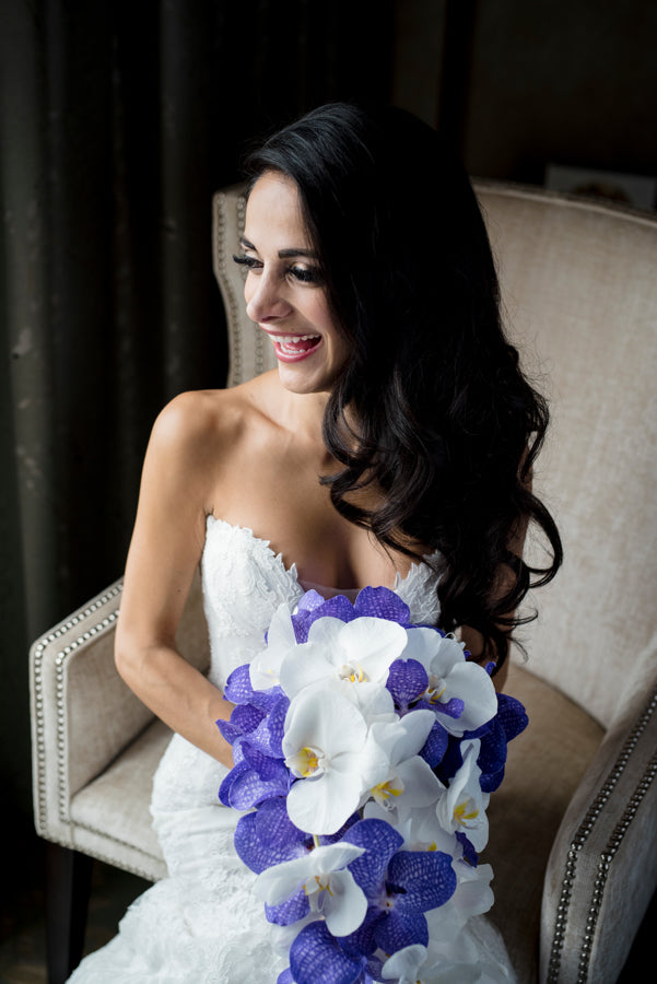 Bride with Purple Bouquet and Classic Curled Hair