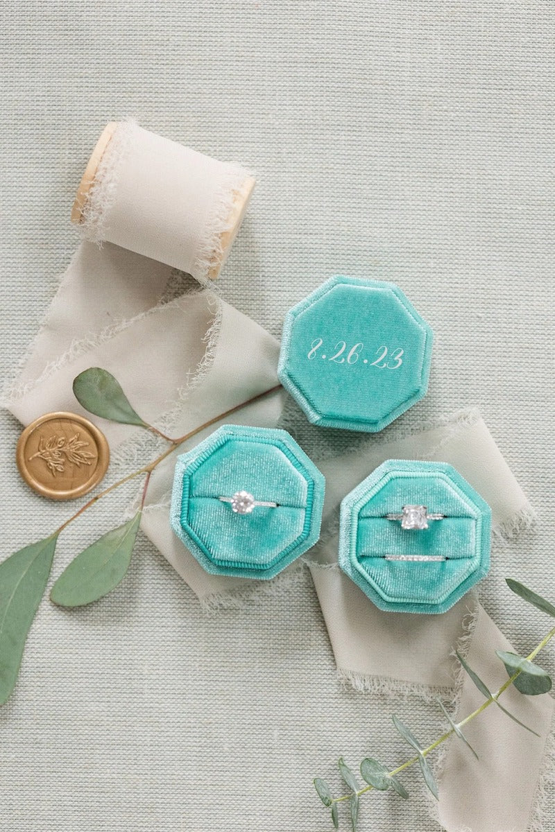 Bright Teal Velvet Ring Box