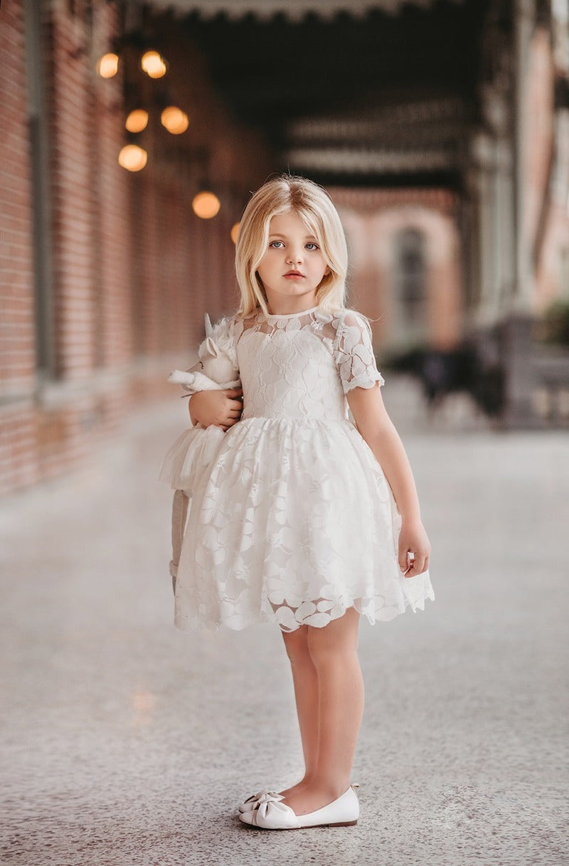 Bubble Floral Lace Flower Girl Dress