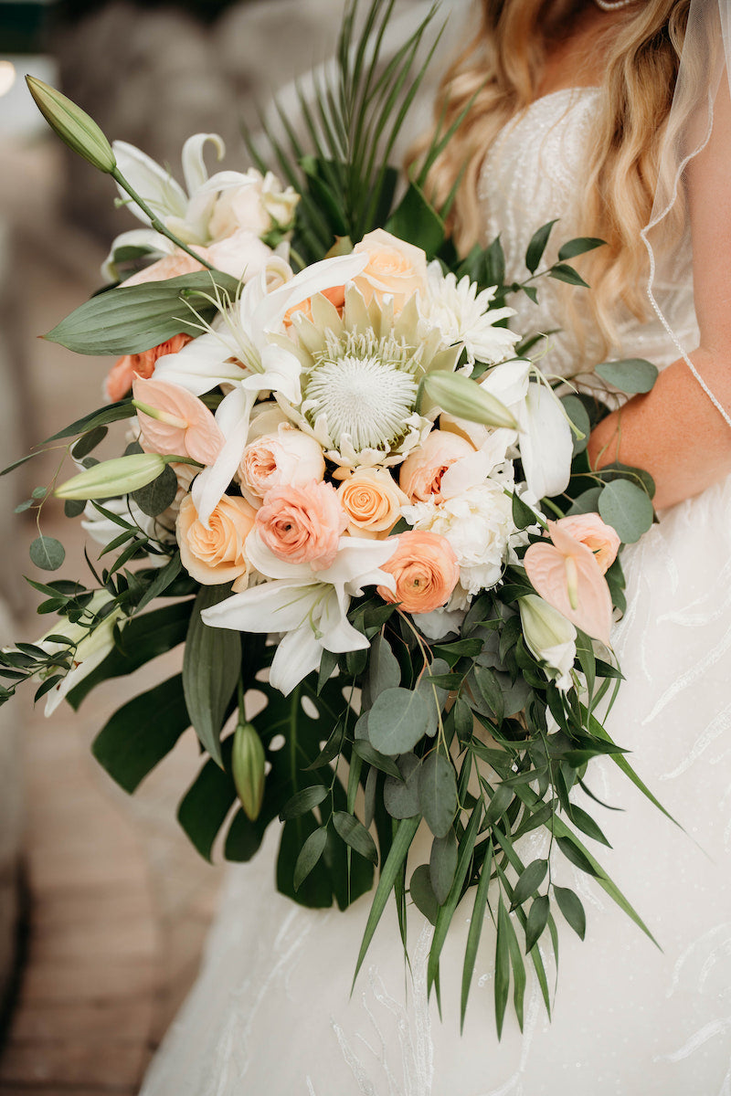 Cascading Ivory and Blush Tropical Bridal Bouquet