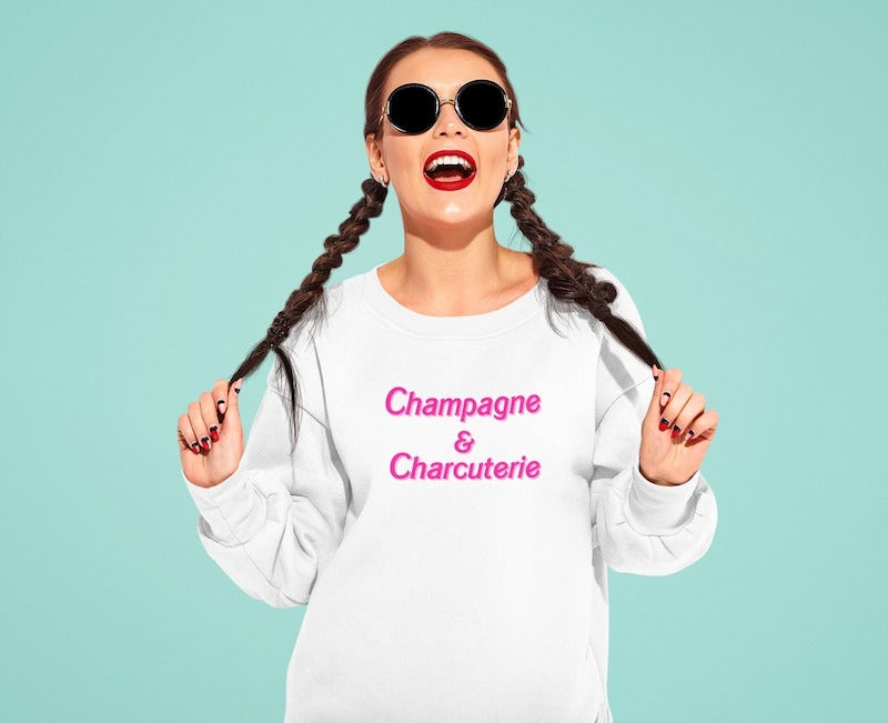 Champagne and Charcuterie Barbie Bachelorette Sweatshirt