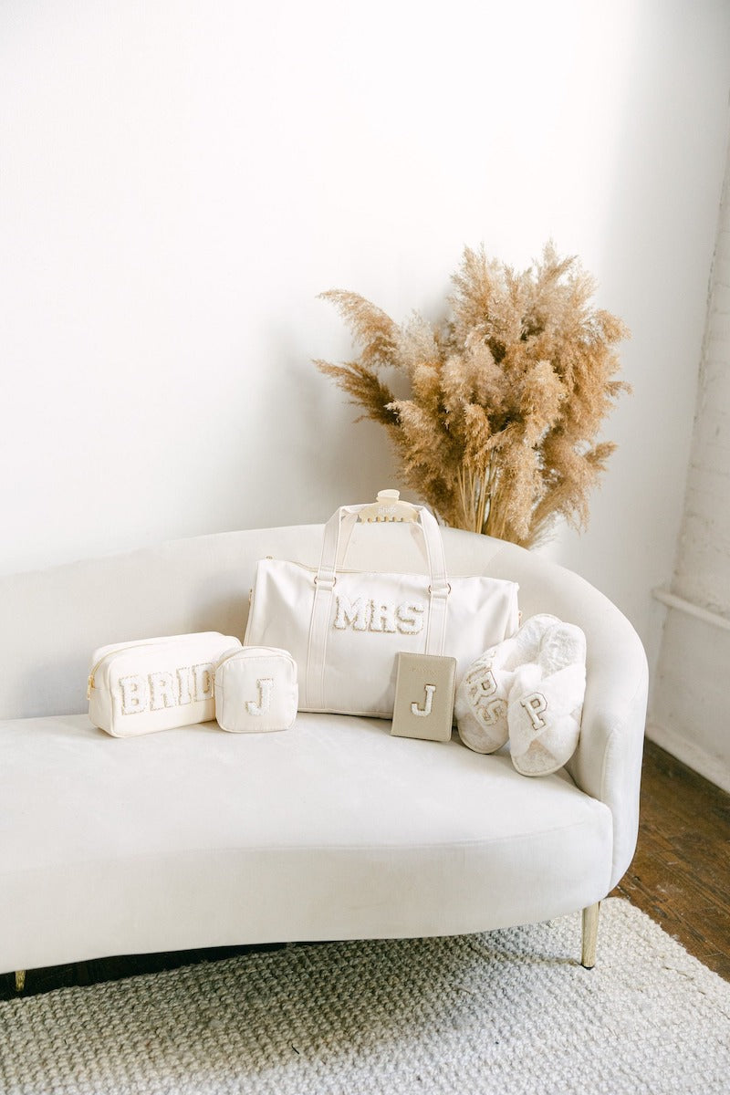 Chenille Patch Bags and Slippers Set for The Bride