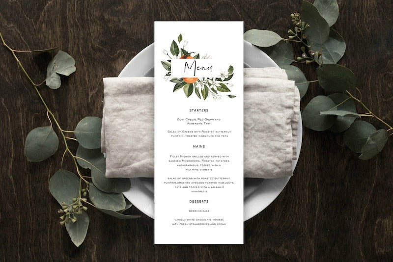 Citrus Themed Wedding Menus