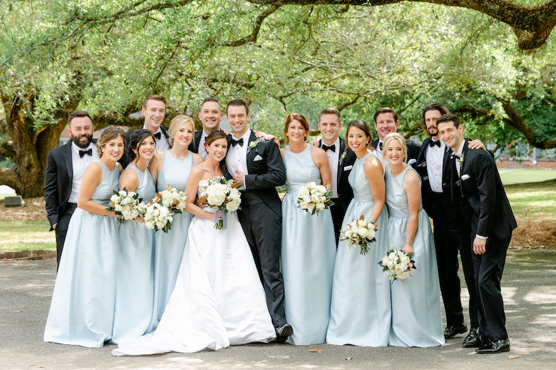 Historic Home Wedding In Georgia Classic Tux and Blue Bridesmaid Dresses