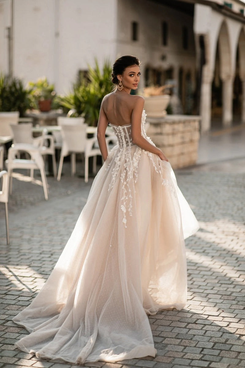 Corset and A Line Tulle Skirt Bridal Dress