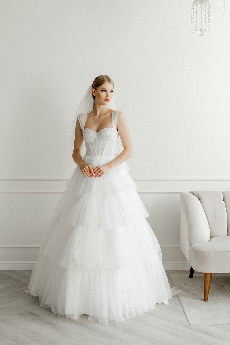 Layered Tulle Ruffles Wedding Dress