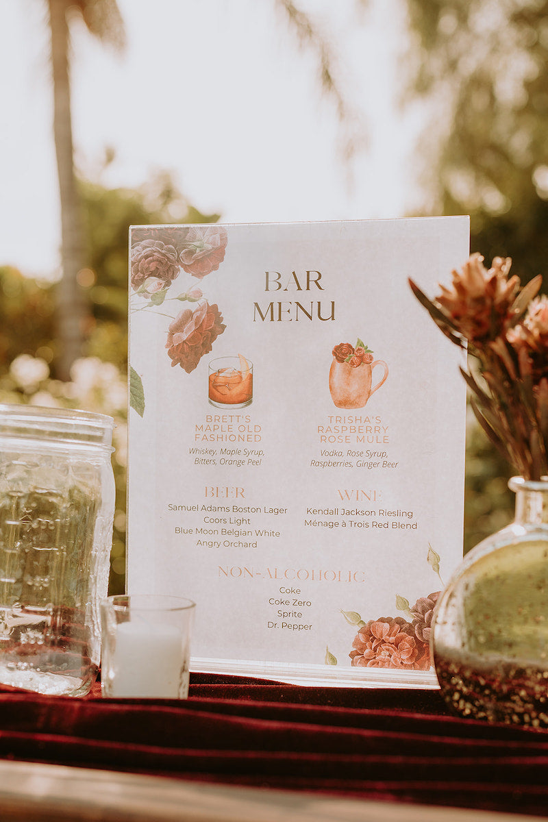 Custom Bar Menu Redlands California Wedding