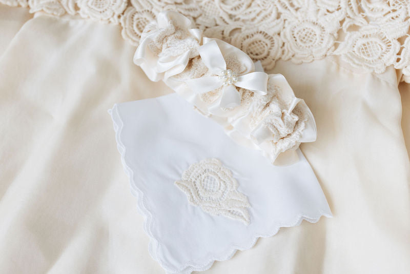 Custom Bridal Garter and Wedding Handkerchief from Mom's Dress Lace by The Garter Girl 2