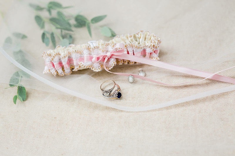 custom wedding garter for blush wedding in October