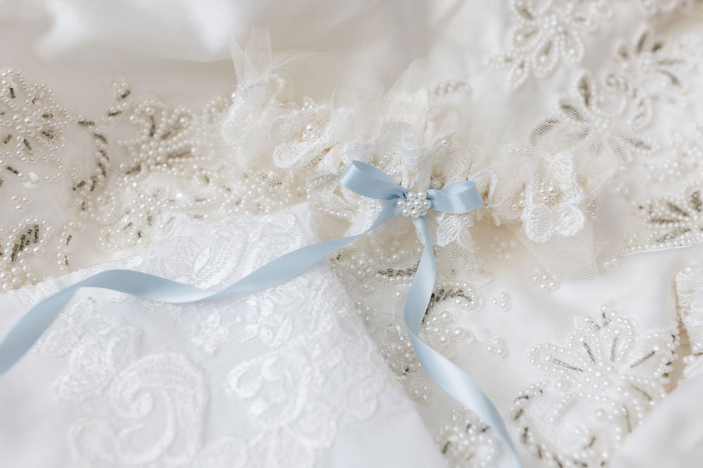 wedding garter and handkerchief heirlooms created from mom's wedding dress handcrafted by The Garter Girl
