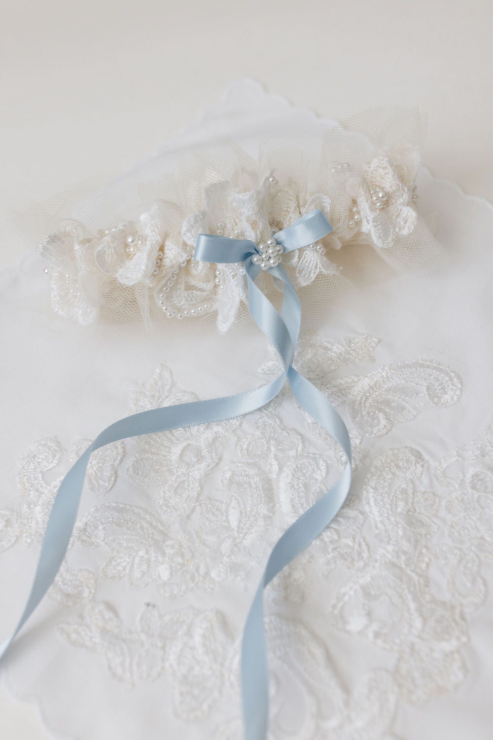 wedding garter and handkerchief heirlooms created from mom's wedding dress handcrafted by The Garter Girl
