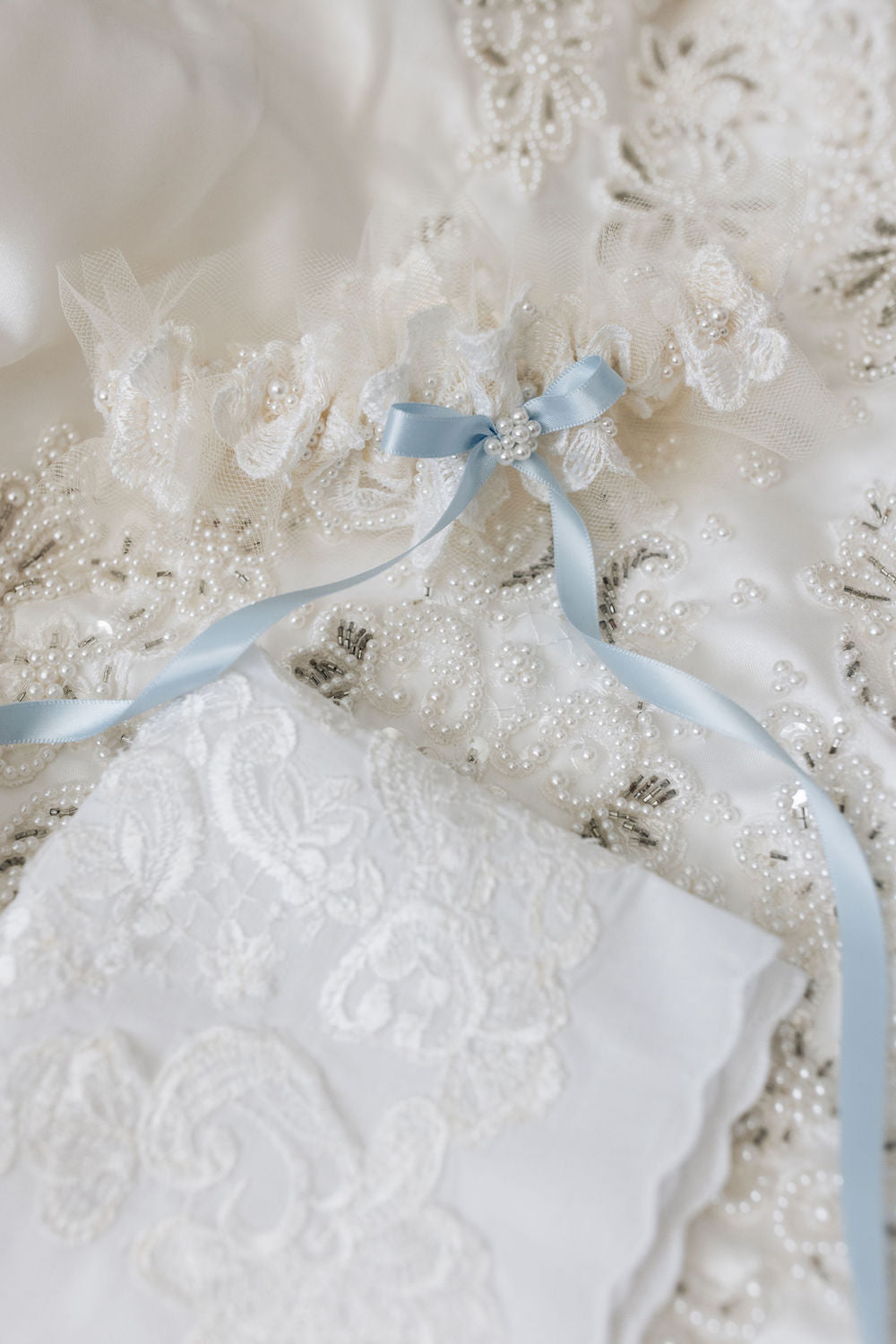 wedding garter and handkerchief heirlooms created from mom's wedding dress handcrafted by The Garter Girl