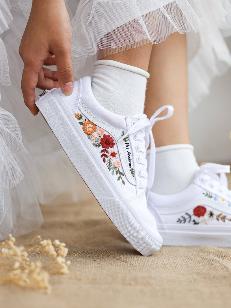 custom floral embroidered bridal sneakers