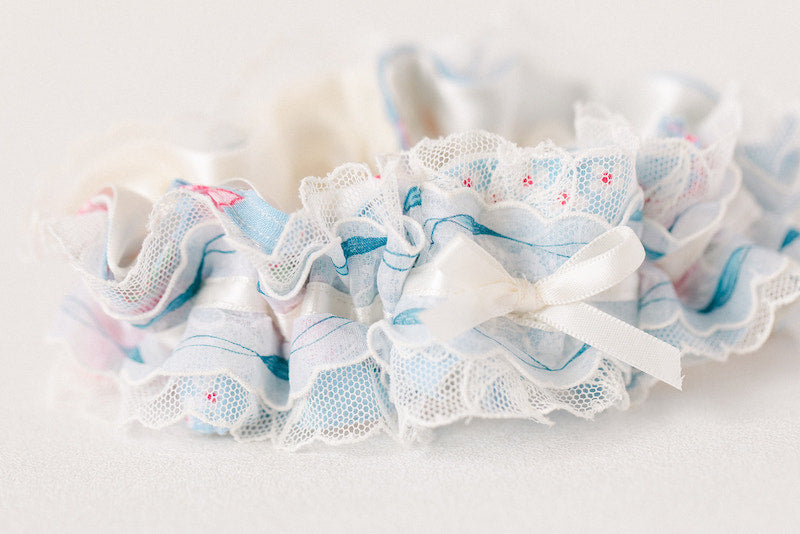 custom garter made from grandmother's handkerchiefs