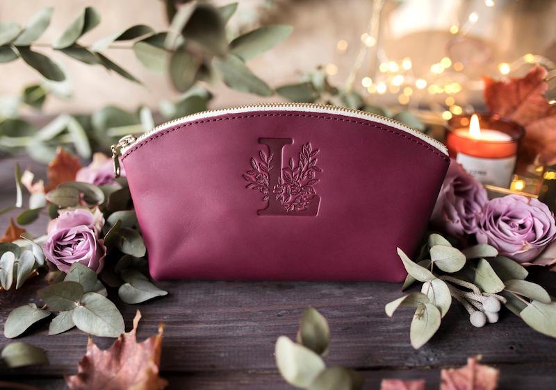 Custom Initial Leather Makeup Bag