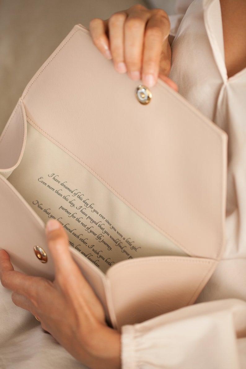 Custom Message Blush Pink Leather Clutch