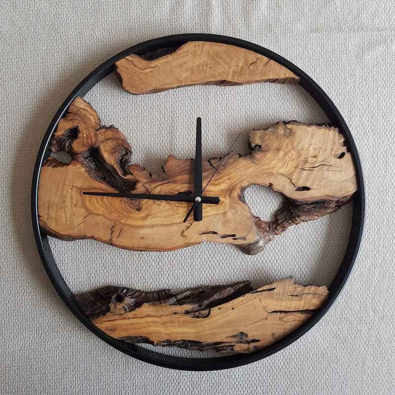 Custom Metal and Olive Wood Wall Clock