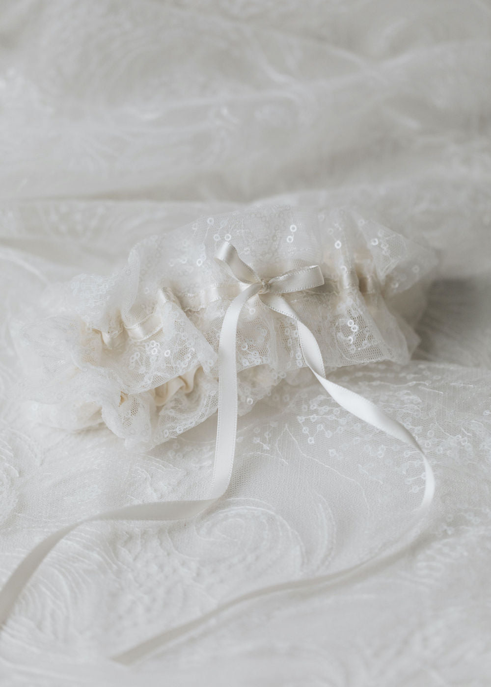 sparkle lace custom wedding garter & face mask from the bride's wedding dress fabric handmade heirloom by The Garter Girl