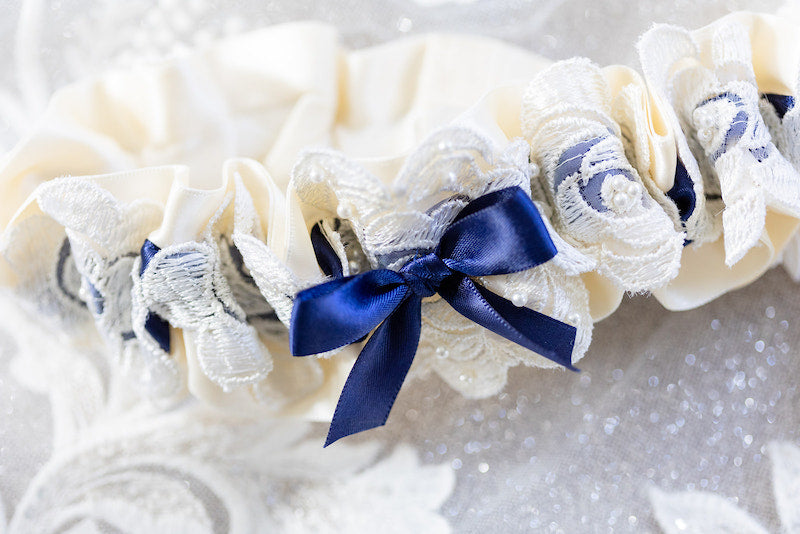 Custom Bridal Garter with Ivory Lace and Royal Blue Bow The Garter Girl