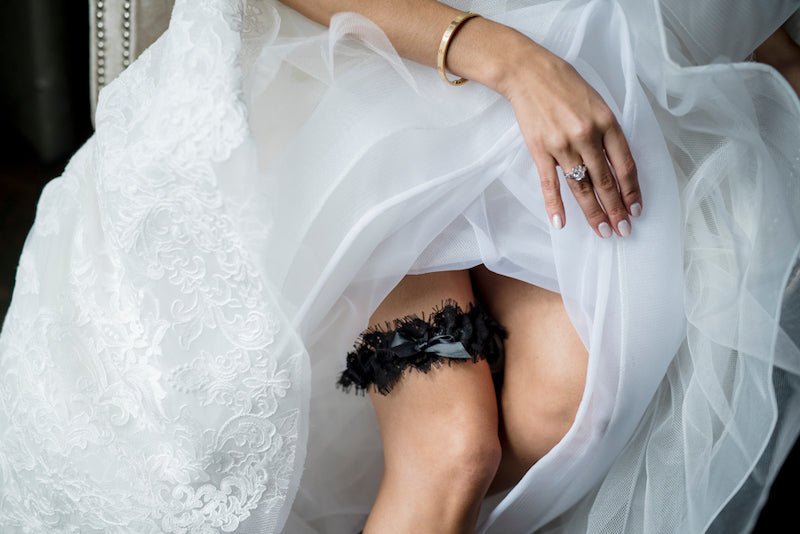 Custom Black Wedding Garter on Bride