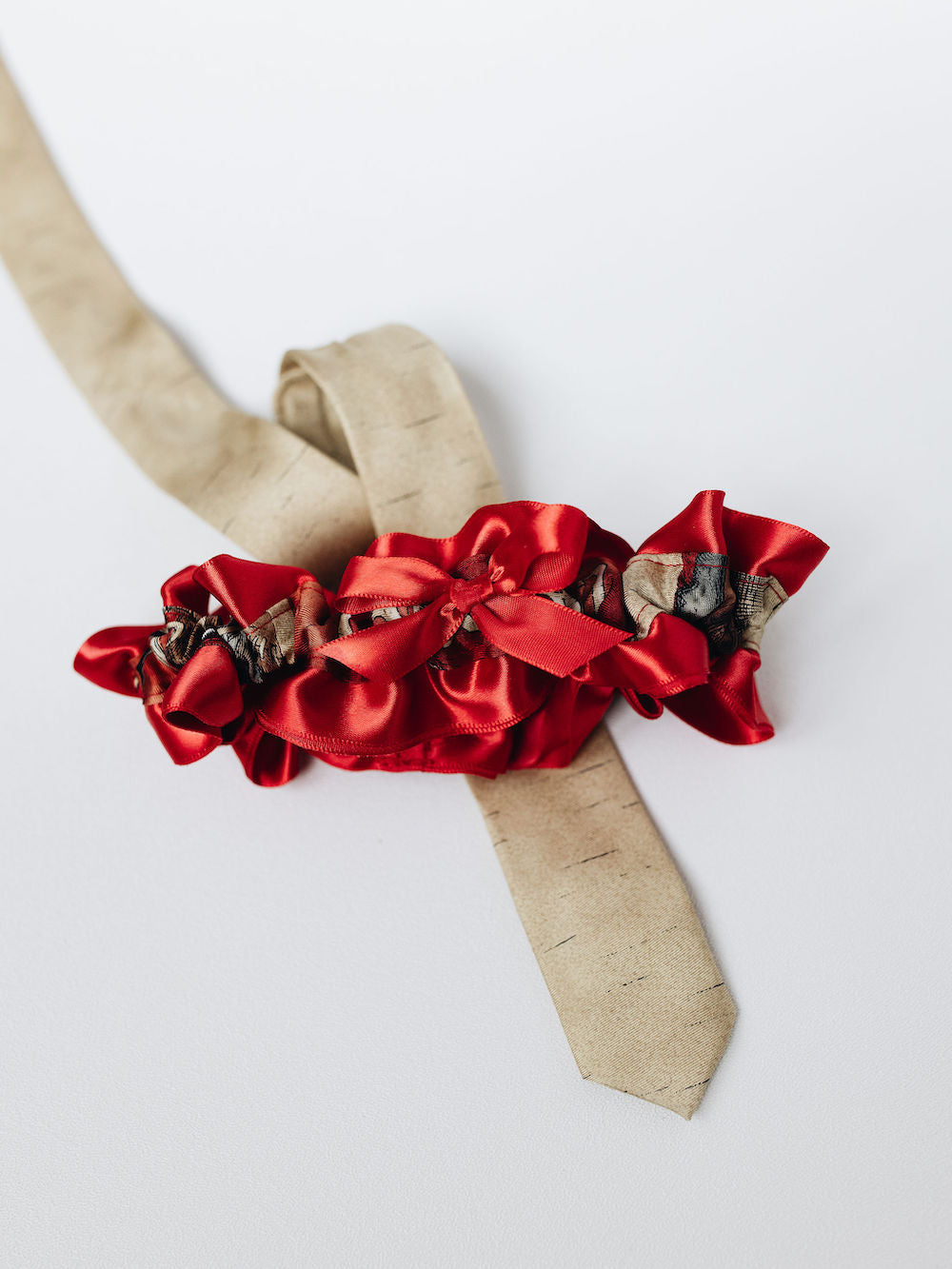 custom main heirloom wedding garter from set handmade from fathers tie by The Garter Girl