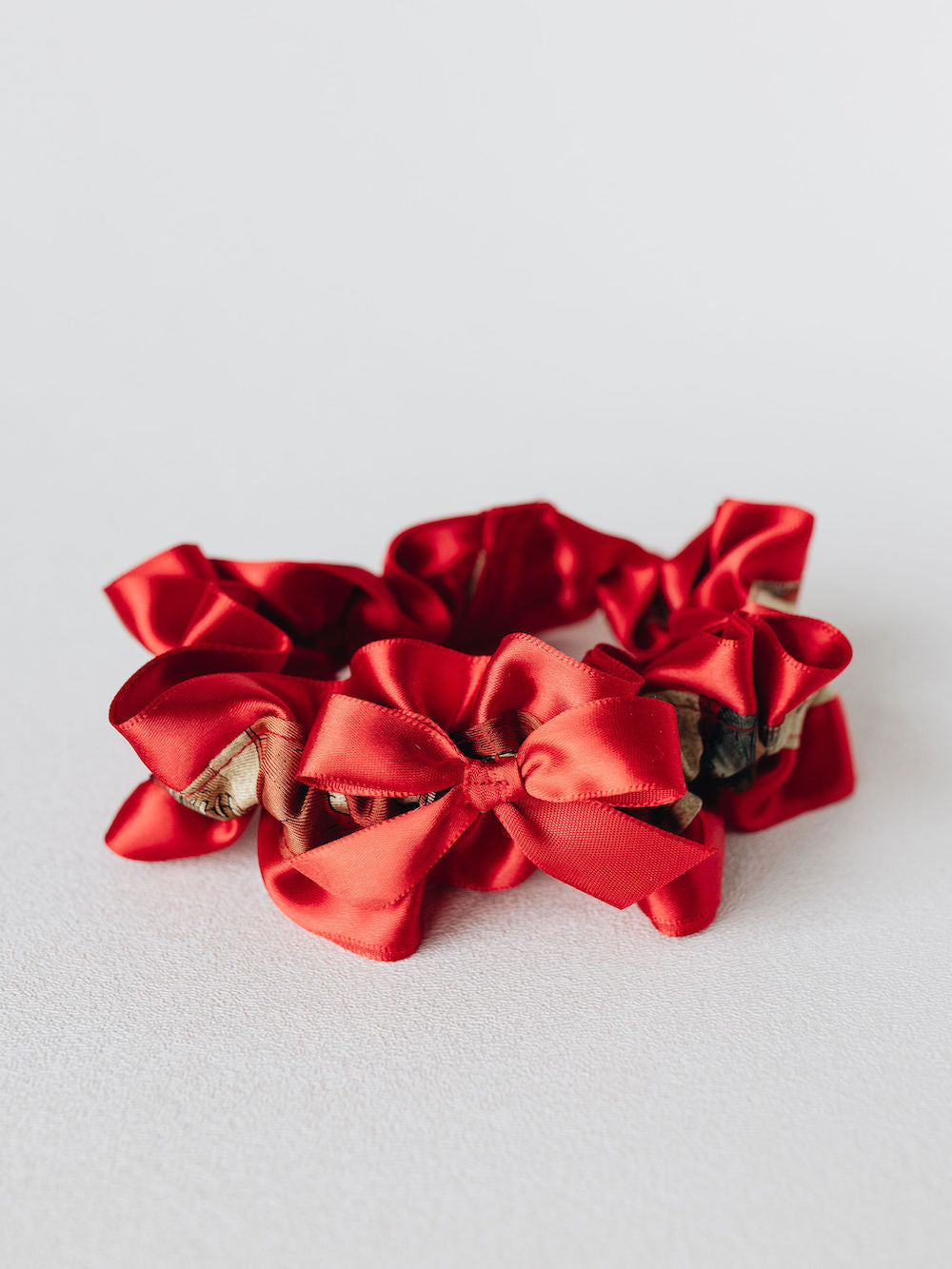 custom main red satin heirloom wedding garter from set handmade from fathers tie by The Garter Girl