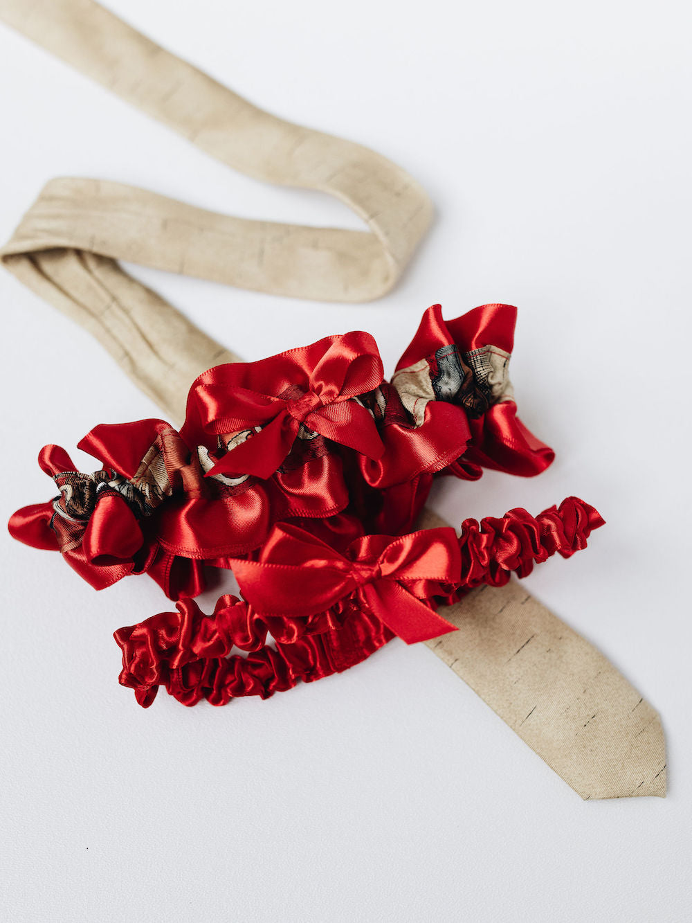 custom heirloom wedding garter set handmade from fathers tie by The Garter Girl