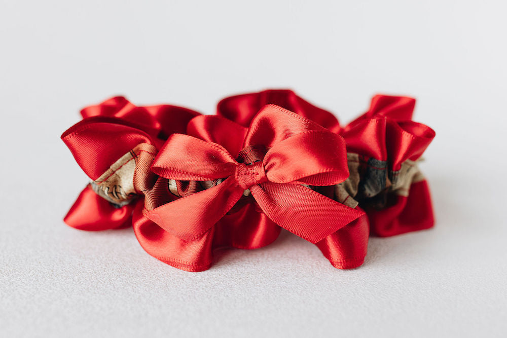 main red wedding garter heirloom handmade from dad's tie by The Garter Girl