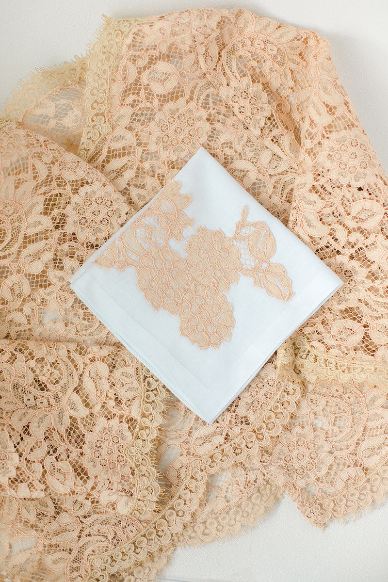 handkerchief heirloom made from bride's aunt's lace dress