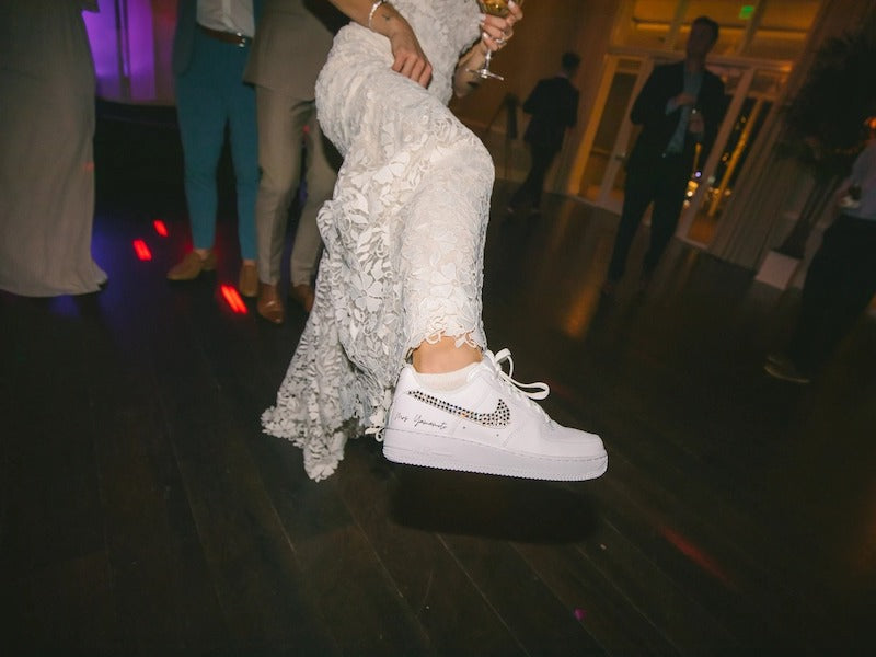 Custom White Nike Air Force 1 Bride Sneakers