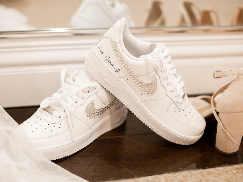 Custom White Nike Air Force Sneakers for Bride