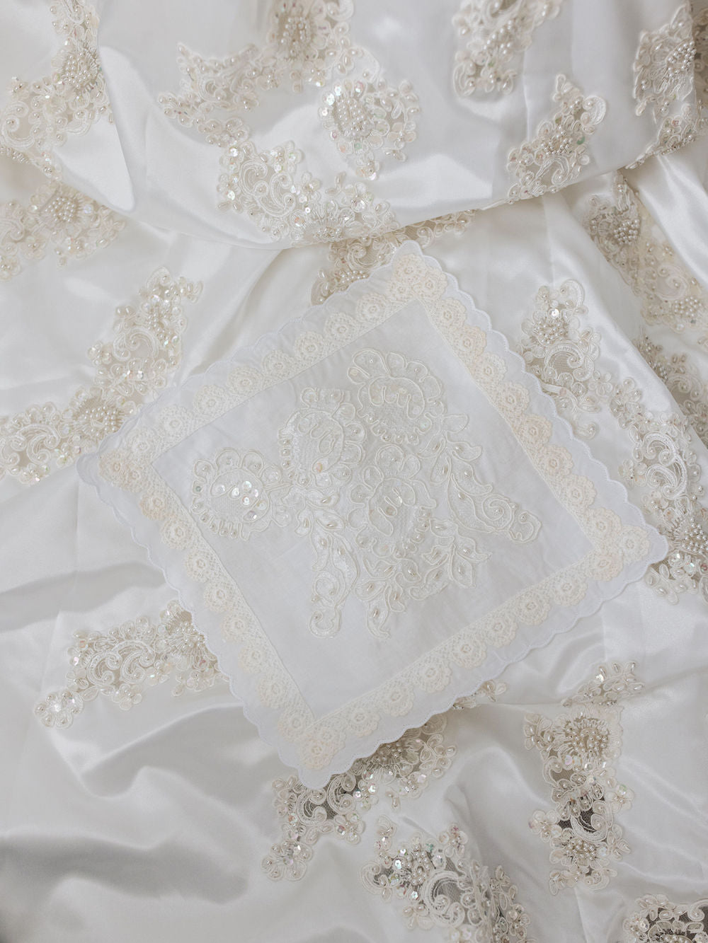 custom ivory handkerchief from grandmother's wedding dress lace handmade by The Garter GIrl