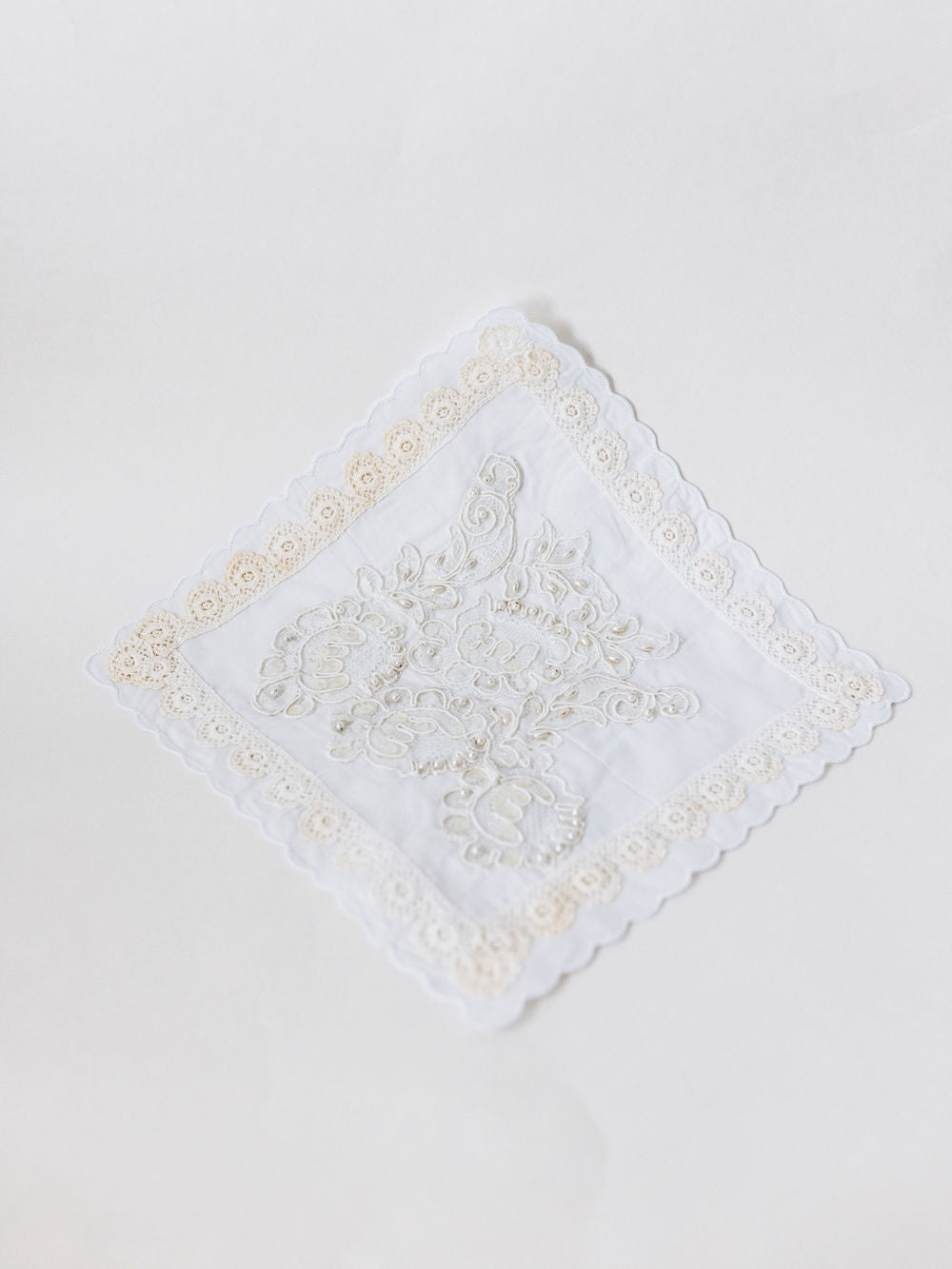 custom ivory handkerchief from grandmother's wedding dress lace handmade by The Garter GIrl