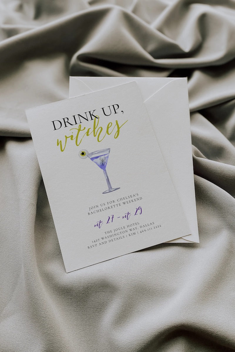 Drink Up Witches Bachelorette Party Invitation