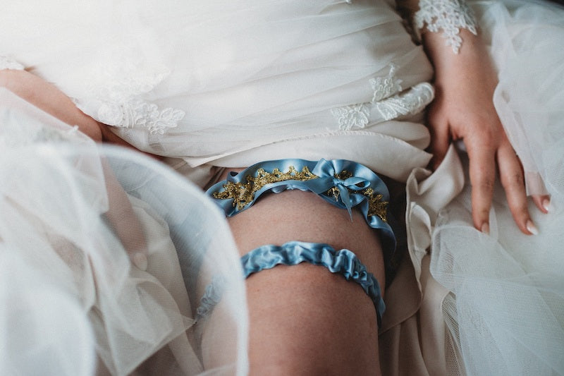 Dusty Blue and Gold Lace Wedding Garter