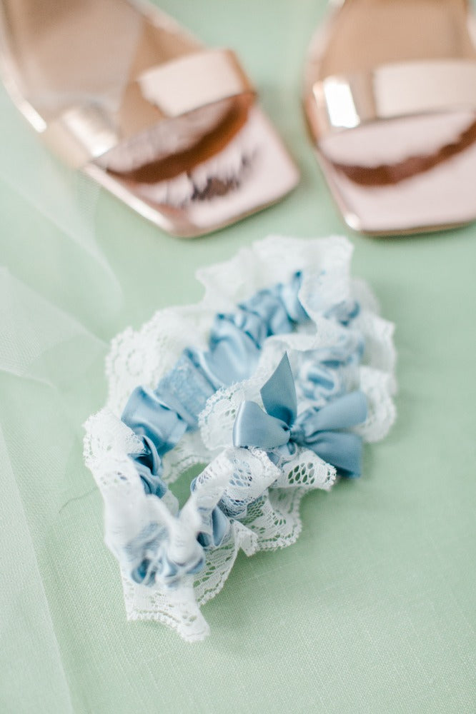 Dusty Blue and Ivory Lace Bridal Garter Wedding Heirloom