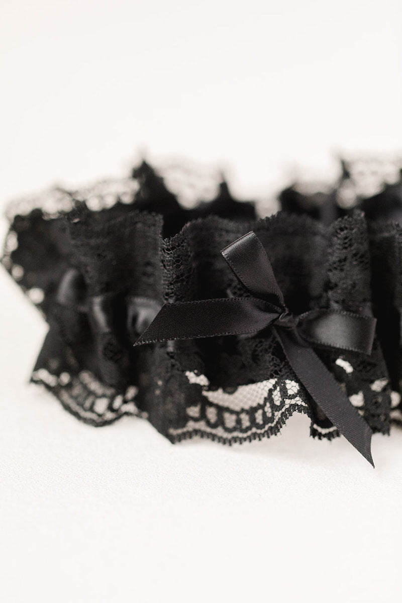 Custom Garter: All Black Lace and Satin