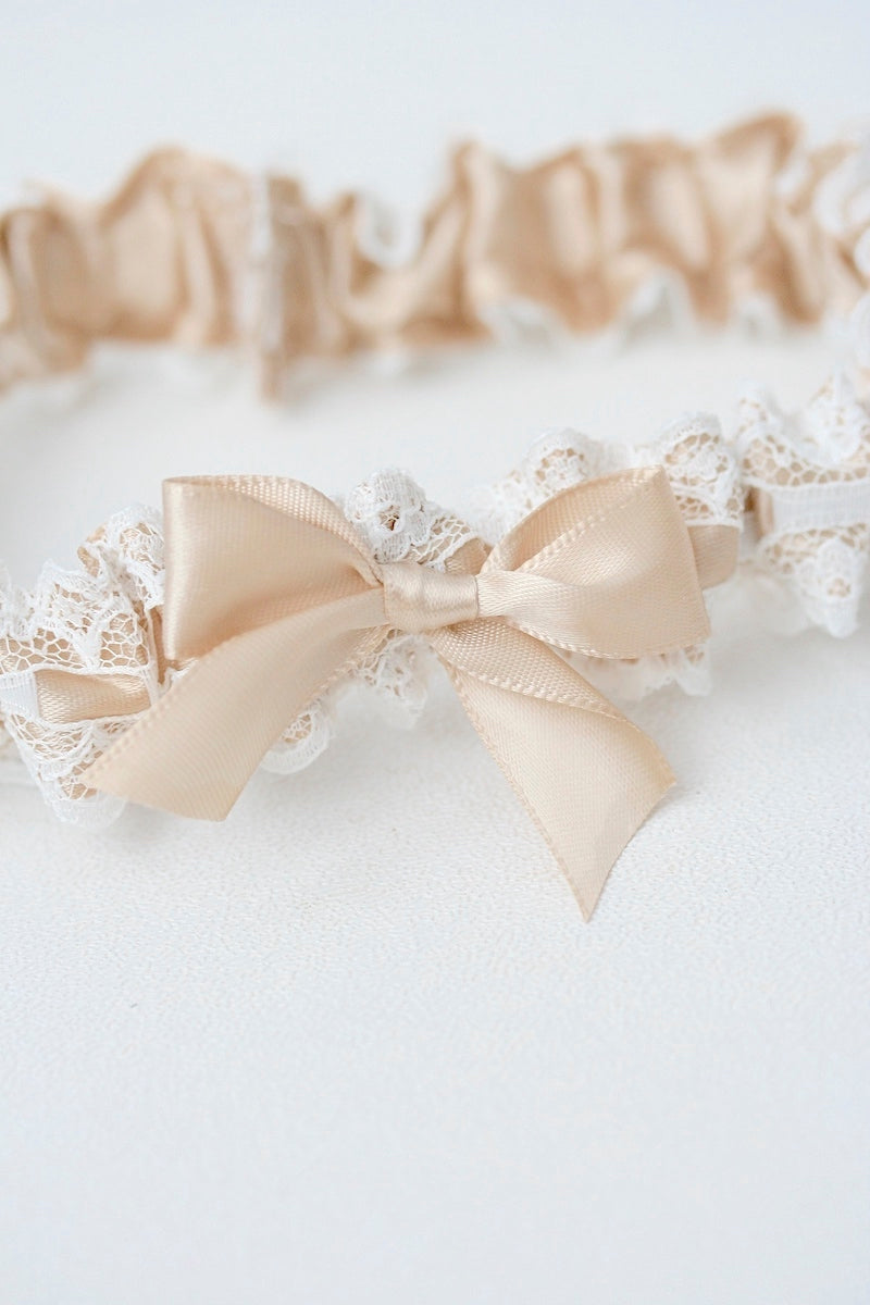 Custom Wedding Garter With Champagne Satin and Ivory Lace