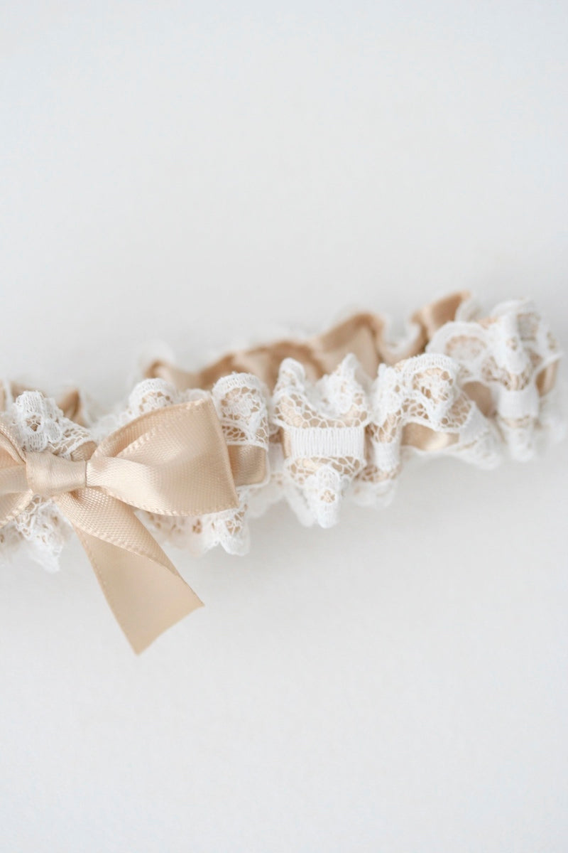 Custom Wedding Garter With Champagne Satin and Ivory Lace