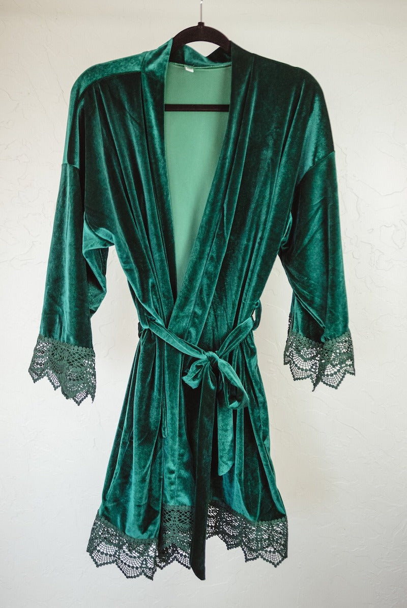Emerald Green Velvet Bridal Robe