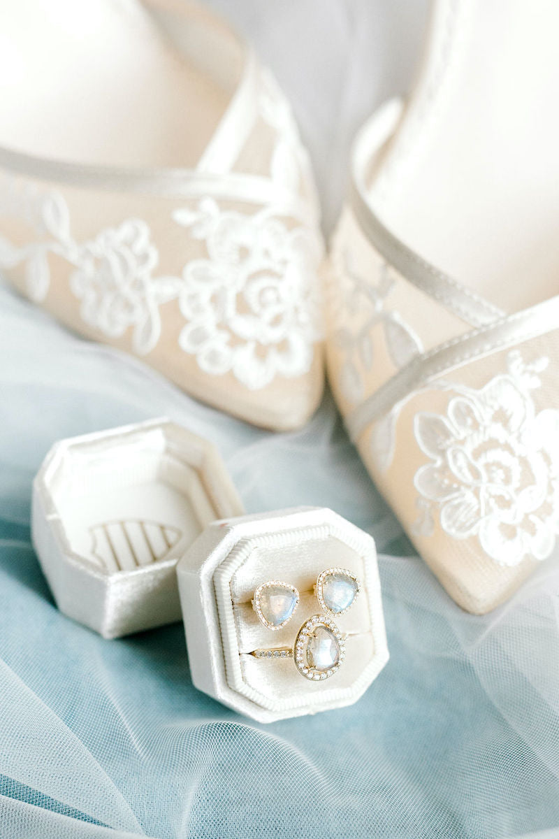 Ethereal Bridal Style Lace Bridal Heels and Wedding Rings