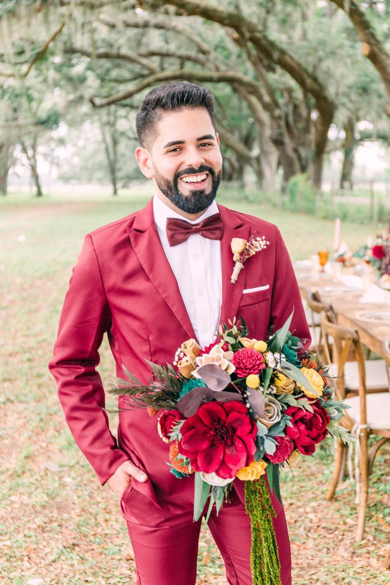 Fall Wedding Red Boutonniere for Groom