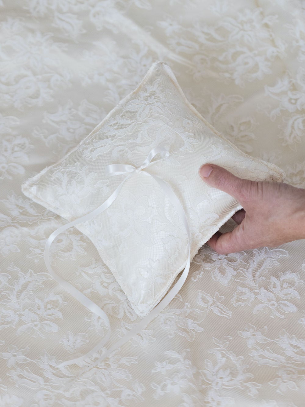 wedding ring bearer pillow made from great grandmother's wedding dress lace